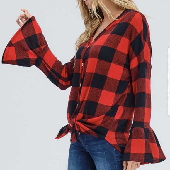 Last one ..Red & Black Buffalo Print Dolman Sleeve - Picture 4 of 7